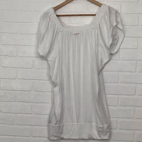 Dkny Cover up sweater woven white top jersey Over size white lousse shirt tunic - Picture 6 of 6